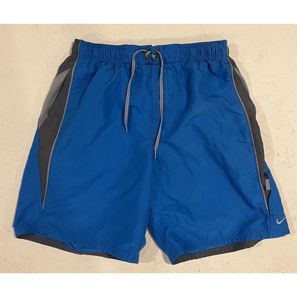 Vintage Y2K Nike Swim‎ Trunks Swimsuit Mens Large Blue Gray Drawstring Summer